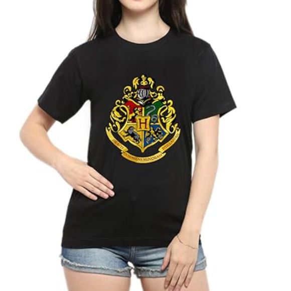 NWOT Harry Potter Women's Hogwarts Crest Black Short Sleeve T-Shirt Size Large - Picture 1 of 5